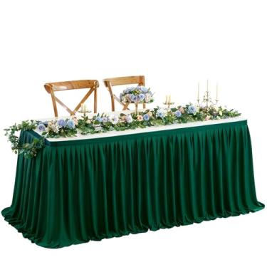 Imagem de Wish Care Saia de mesa verde caçador de 4,3 m de comprimento para mesas retangulares – Saia de mesa plissada de poliéster resistente a vincos para festas, casamentos, escritório