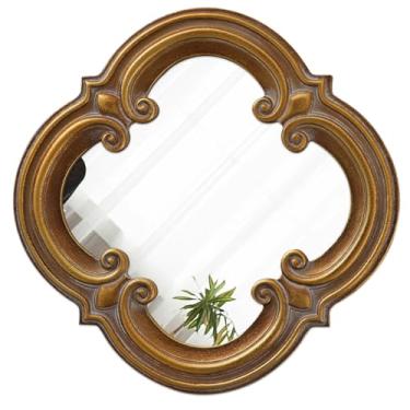 Imagem de Sintosin Espelho dourado pequeno antigo 30,5 cm, moldura de madeira envelhecida para pendurar espelhos de parede vintage, espelhos recortados exclusivos decorativos para decoração de parede corredor