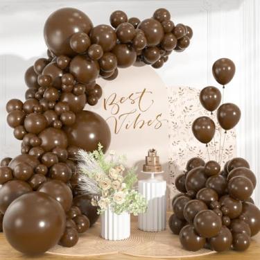 Imagem de Kit de arco de guirlanda de balão marrom escuro com 98 peças | Balões de látex marrom chocolate sortidos de 45,7 cm, para casamento, chá de bebê, aniversário, Ação de Graças, decorações de festa