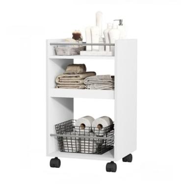 Imagem de Armário de armazenamento para banheiro, com rodas e alça(Branco)