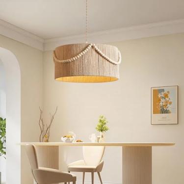 Imagem de Luminária pendente de vime estilo boho para sala de jantar, luminária de teto vintage em vime natural com soquete E27, ideal para mesa de jantar, cozinha, sala de estar, quarto, corredor e r