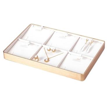 Imagem de KEG801302 Suporte de exibição de joias, bandeja de joias de grão escovado dourado com cordas de cristal de mercadorias, caixa de exibição de joias, organizador de joias