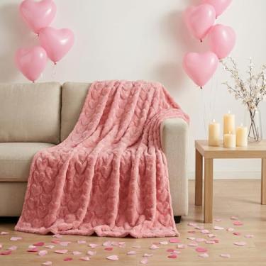 Imagem de Cobertor de coração rosa para mulheres, cobertor rosa, cobertor de coração, macio, quente, felpudo, atencioso para sua esposa, namorada, mãe, 152 x 127 cm