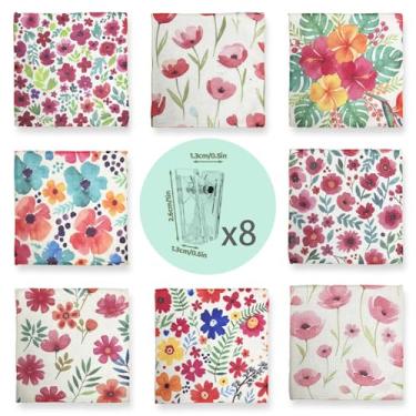 Imagem de YIKUSO Pacote com 8 toalhas de cozinha de microfibra ultrafinas, quadradas de 17 cm com 8 clipes e vários padrões – Panos de limpeza macios, absorventes e reutilizáveis (flores)