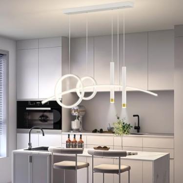 Imagem de Luminária pendente moderna para mesa de jantar, com LED dimerizável e controle remoto. Lustre com altura ajustável para sala de estar, sala de jantar, cozinha e escritório (Branca).