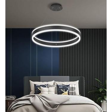 Imagem de Luminária pendente LED moderna, design circular para sala de estar, altura ajustável, dimerizável, com função de memória, lustre para quarto, cozinha e ambientes internos (Tamanho: 40 cm)