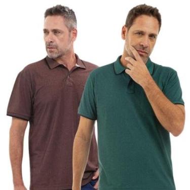 Imagem de Kit 2 Camisa Polo Masculina Pique Jacquard com Bolso Casual-Masculino
