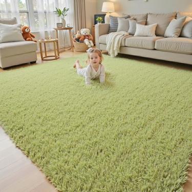 Imagem de Tapetes para sala de estar 15 x 23 cm, Alfombras para Salas Shag grande tapete macio de pelúcia, tapetes felpudos para quarto, decoração de casa para crianças, meninos, meninas, estética (verde grama,