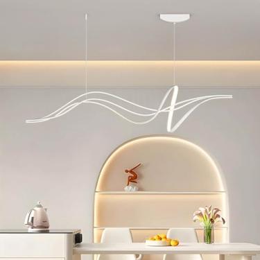 Imagem de Lustre LED moderno com design espiral e luminária pendente para bar e sala de jantar, com altura ajustável e design minimalista (branco, 140 cm de comprimento).