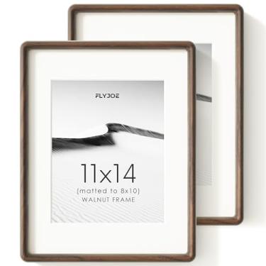Imagem de FLYJOE Conjunto de 2 porta-retratos de 28 x 35,5 cm, moldura de madeira de nogueira maciça natural com vidro temperado, canto arredondado feito à mão, moldura de madeira 28 x 35,5 cm, fosco para