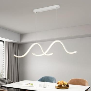 Imagem de Luminária pendente LED moderna para mesa de jantar, com intensidade ajustável e controle remoto, 40W. Lustre linear para mesa de jantar, ideal para escritório, sala de jantar, sala de estar