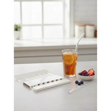 Imagem de Pacote com 16 canudos de vidro transparentes reutilizáveis (21 x 10 mm), inclui 6 canudos retos, 6 dobrados e 4 escovas de limpeza