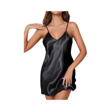 Imagem de Camisola Feminina De Seda Macia Com Alças, Estilo Clássico, Cor Sólida