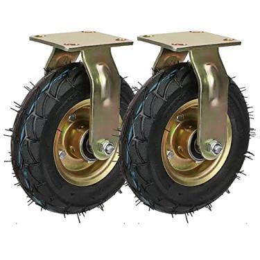 Imagem de Rodas de borracha pneumática resistente de 20 cm e 25 cm - pacote com 2, fixas/giratórias com freios, substituição de rolamento de esferas duplas para carrinhos, bancadas de trabalho e equipamentos