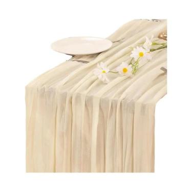 Imagem de Caminho De Mesa Boho Semi-Transparente Em Tecido Gaze Rústico Para Cas