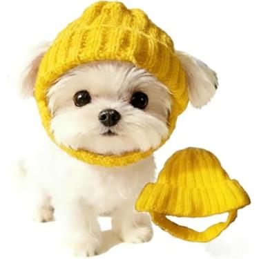 Imagem de Gorro de tricô para cães com abas de orelha, gorro quente para cães, chapéu de inverno, envoltório de malha para animais de estimação, aconchegante para animais de estimação, roupas de festa