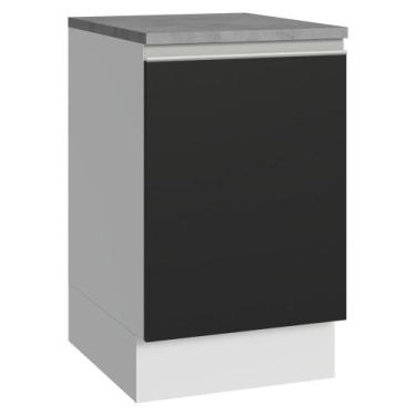 Imagem de Balcão de Cozinha 50cm 1 Porta Branco/Preto Glamy Madesa, Branco/Preto