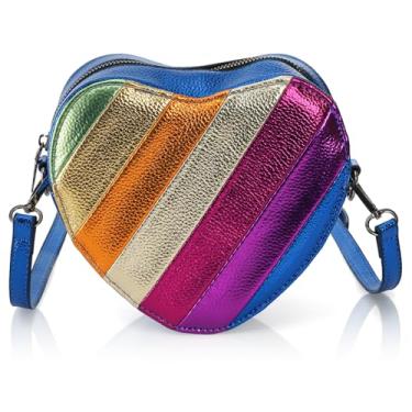 Imagem de Covzoe Bolsa transversal em forma de coração, bolsa de ombro de coração de retalhos arco-íris com alça ajustável, carteira feminina estética, bolsa de coração para mulheres, presente de aniversário e