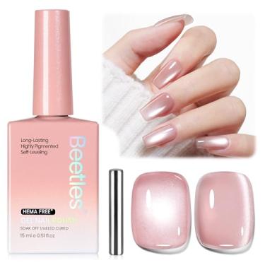 Imagem de Esmalte Beetles Blushing Haze Pink Cat Eye Gel – Esmalte em gel de 15 ml com glitter rosa olho de gato magnético, translúcido, efeito vítreo, imersão UV, francês, arte em unhas, presente de manicure