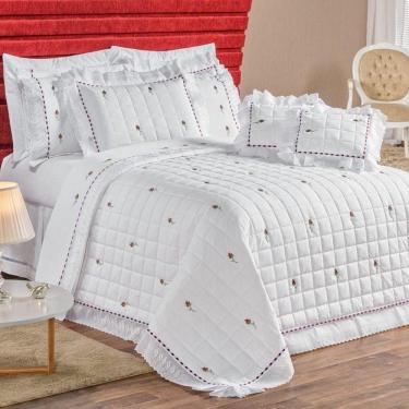 Imagem de Kit Cobre Leito Queen Felicitá Percal 200 Fios Bordado 9 Peças - Branco