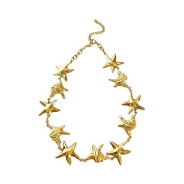 Imagem de Colar Feminino Estilo Oceano Em Aço Inoxidável Banhado a Ouro 18K Com 