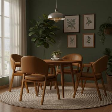 Imagem de Kit 4 Cadeiras Sala de Jantar Premium Com Braco Madeira Macica Movellu Home