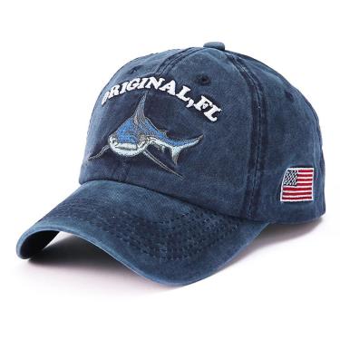 Imagem de Boné Vintage Tubarão Bandeira Estados Unidos Retro pescaria-Unissex