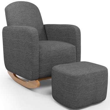 Imagem de Poltrona De Amamentação Com Balanço E Puff Orgânico Saori W01 Linho Cinza Escuro - Lyam Decor