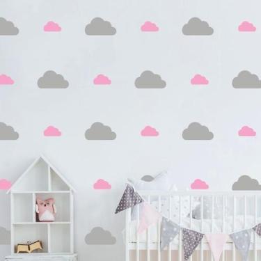 Imagem de Adesivo nuvens rosa claro e cinza claro 2 tamanhos - Imprimax