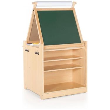 Imagem de Cavalete infantil 2 em 1 Guidecraft Natural com mesa de arte, lousa branca, lousa de giz e carrinho com nichos