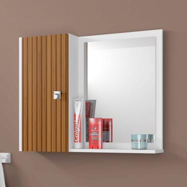 Imagem de Armário Para Banheiro Com Espelho Branco Pintura 3d Ripada