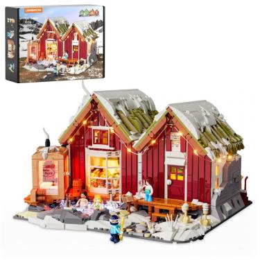 Imagem de Cabana Spa Inverno Lumibricks Vermelho com Iluminação LED, 2235 Peças, Design Modular Nórdico, Escala 1:20