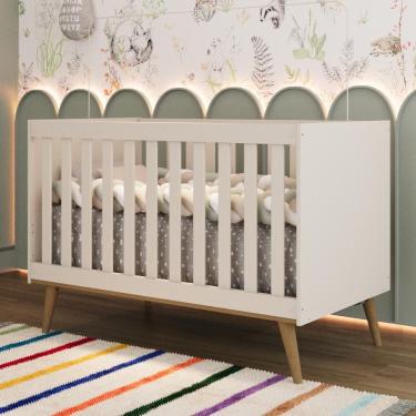 Imagem de Berço Americano 3 em 1 Retrô Pé Palito Mini Cama Mini Sofá Ludmila MDF Off White Carolina Baby