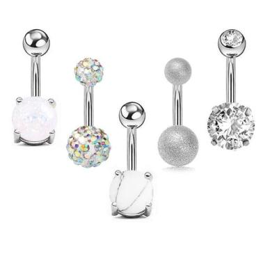 Imagem de Piercing umbigo conjunto de 05 peças prateado - Idun