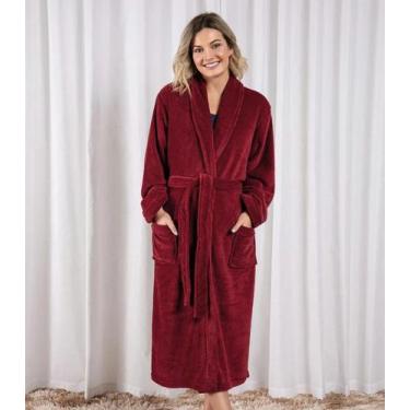Imagem de Roupão Adulto Em Plush Com Bolso Lar E Lazer Vermelho, UN, Vermelho