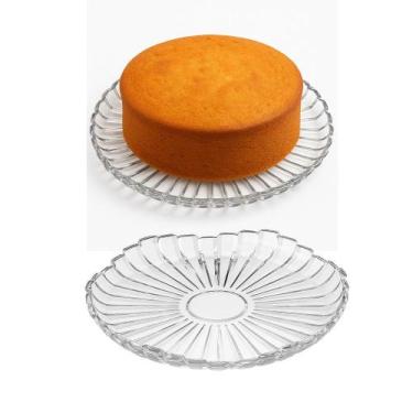 Imagem de Prato para Bolo Pequeno de Vidro Transparente Milan 20,5cm Em Casa Tem