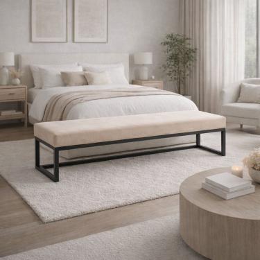 Imagem de Puff para Quarto 100x40cm Veludo Ted Bege/ Preto