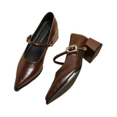 Imagem de Sapatos Femininos Retro De Couro Com Bico Fino E Fivela, Moda Primaver