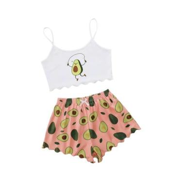 Imagem de Conjunto De Pijama Feminino De Verão Com Estampa De Abacate, Camisola 
