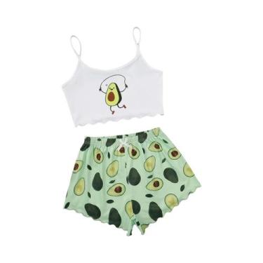 Imagem de Conjunto De Pijama Feminino De Verão Com Estampa De Abacate, Camisola 