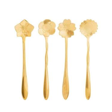 Imagem de Conjunto 4 Colheres Chá Flores Aço Inox Dourado - BON GOURMET