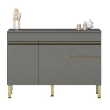 Imagem de Balcão Gabinete de Pia 120 cm 3 Portas Com Tampo Kits Paraná Cor:cinza Gris