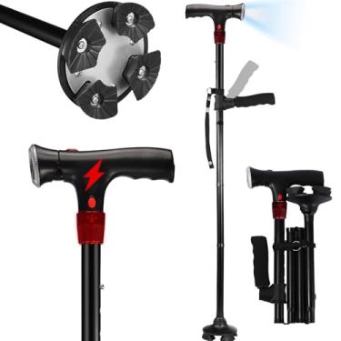 Imagem de Bengala de caminhada para homens e mulheres com alarme, luz LED e alça dobrável, dobrável, ajustável, leve, bengala de caminhada autônoma para idosos e adultos