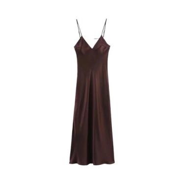 Imagem de Vestido Cami Sexy De Cetim Sem Alças E Sem Mangas Para Mulheres, Ajust