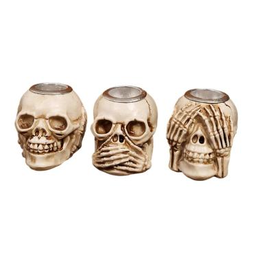 Imagem de Conjunto de 3 castiçais Creative Skull para decoração de Halloween