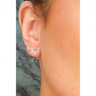 Imagem de Brinco Floratta Joias Duo Coração Vazado em Prata 925 [F027] Banhado em Ouro 18K 1CM X 0,5CM Dourado Feminino