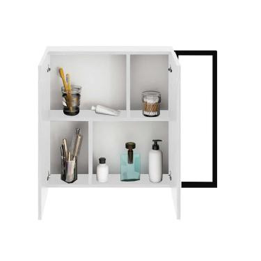 Imagem de Gabinete para Banheiro Metallo 800 em Ferro e Pedra Natural 80CM Branco com Pés e Tampo em Granito Gaam