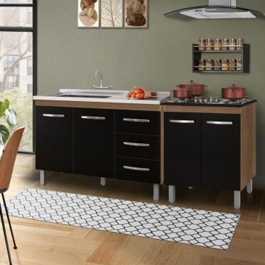 Imagem de Kit Balcão Bianca Para Pia 118cm + Balcão Para Cooktop Jade 5 Bocas Savana-preto