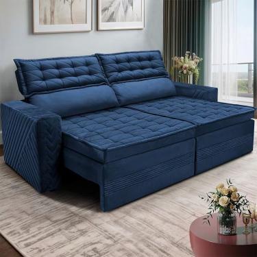Imagem de Sofá Cielo 4 Lugares Retrátil e Reclinável 230CM Azul Velusoft Cama Inbox