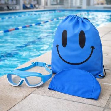 Imagem de Kit óculos de natação infantil paidi+ touca tecido + mochila cor:azul,